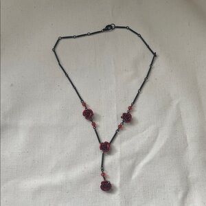 Black and Red Rose Y-shape Necklace